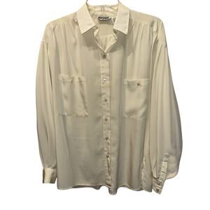 Regina Porter Top Womens 8 Gathered Cream Blouse Peasant Cottagecore Career READ